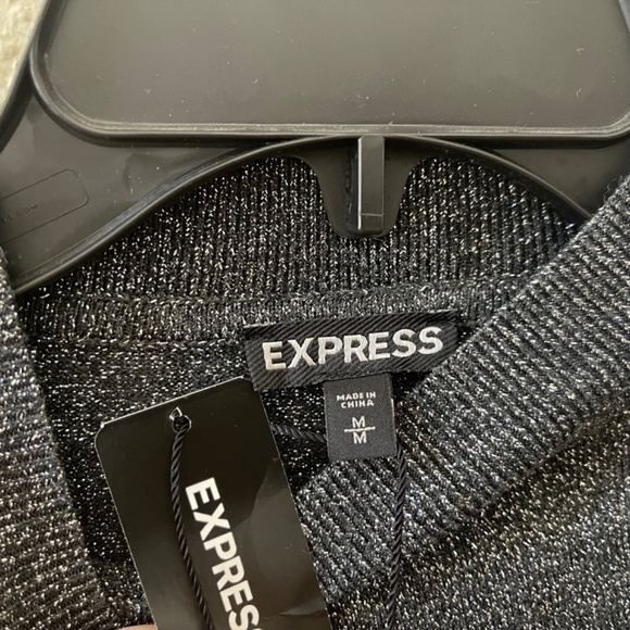 EXPRESS SWEATER TOP GLITTER METALLIC MOCK NECK CROP CHIC BLACK NWT MEDIUM - Picture 7 of 8